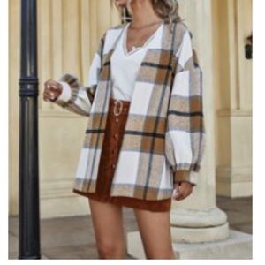 Plaid drop shoulder wool-mix boyfriend over shirt